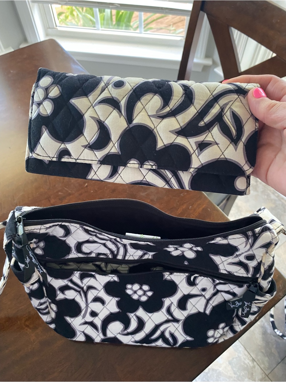 Vera Bradley Black and Cream Quilted Crossbody with Matching Clutch